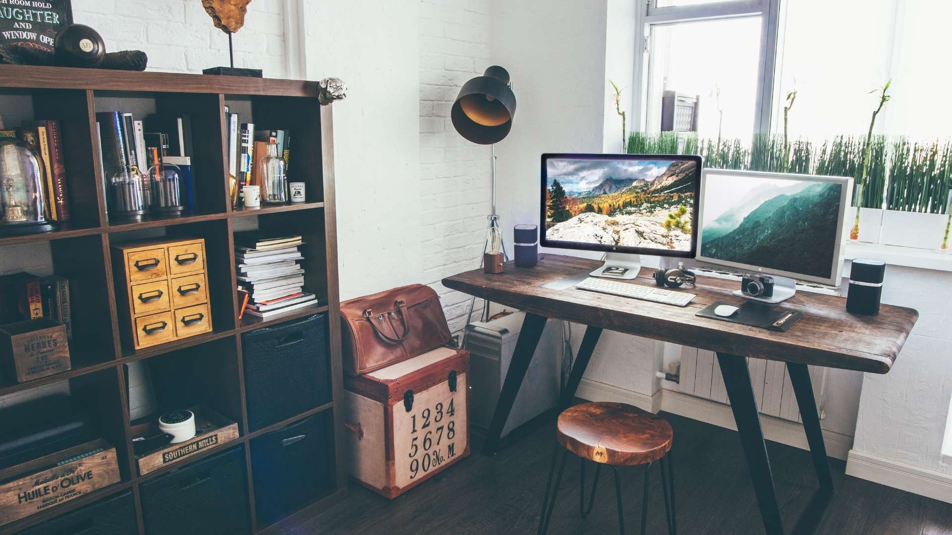 organized modern workspace with wood desk